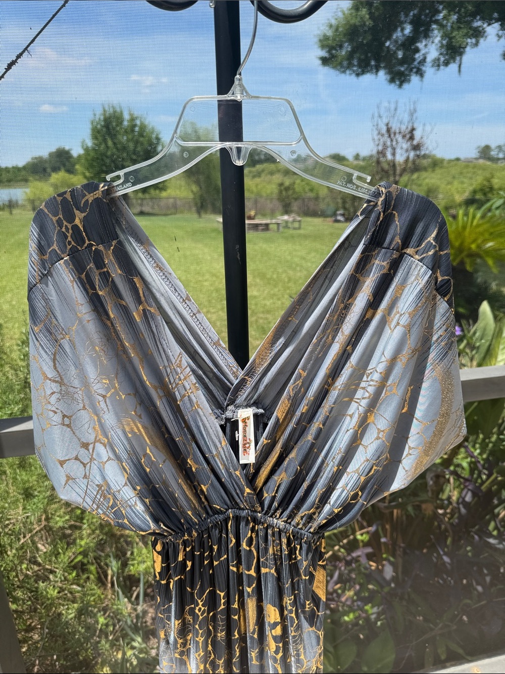 Shoreline Gray and Gold Sheer V-Neck Beach Coverup Dress - Picture 2 of 6